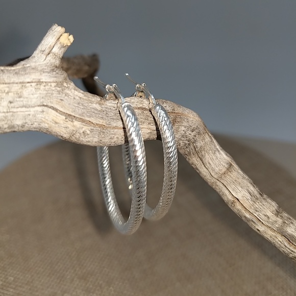 Sterling Silver Oval Hoop Earrings - Picture 4 of 8